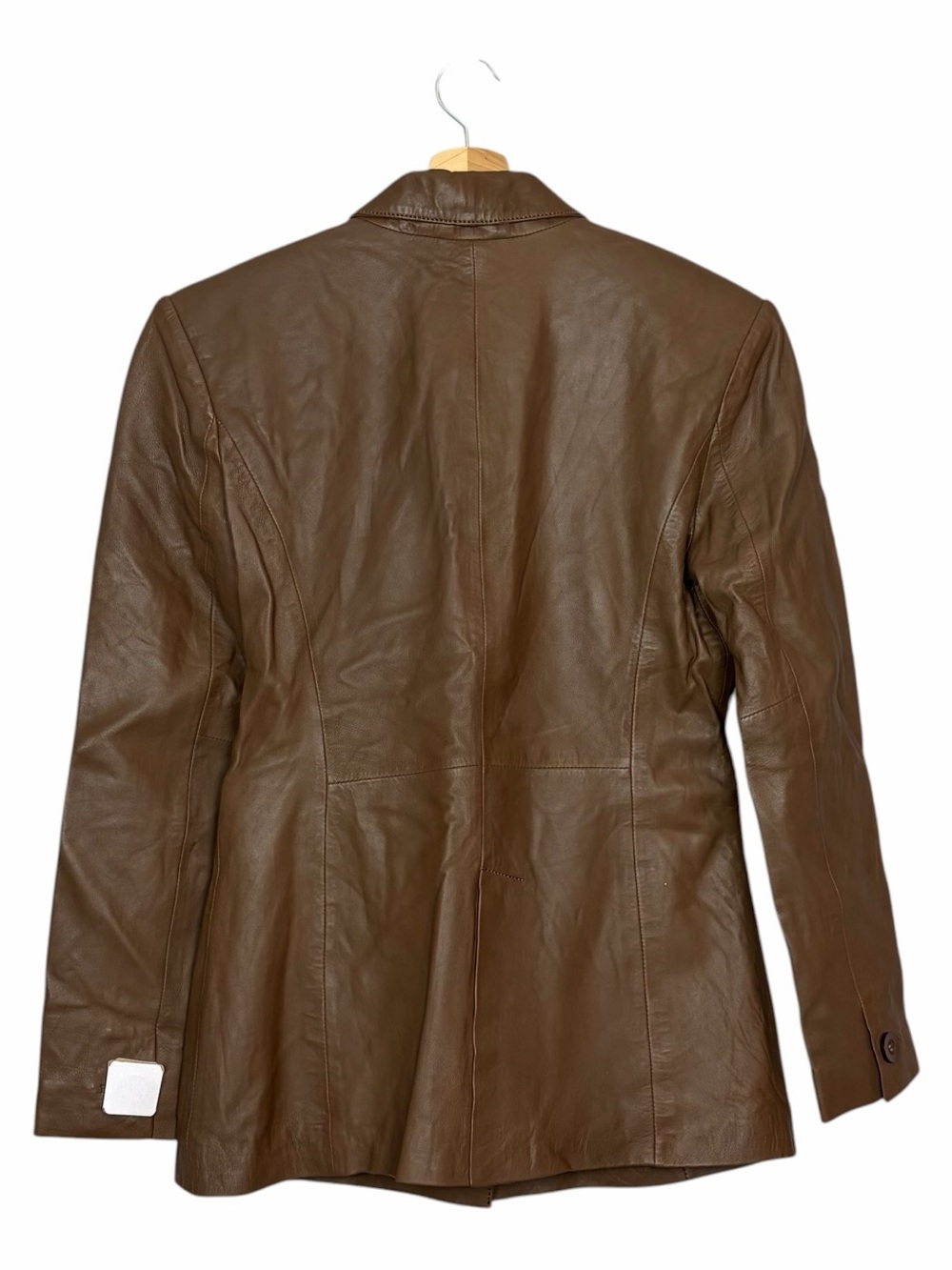 Women's brown Leather Blazer - Tailored Single-Breasted Jacket - Picture 4 of 7